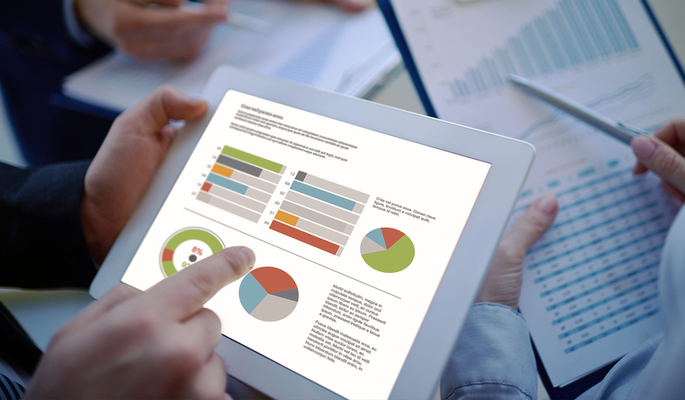 Mobile touch screen showing reporting data