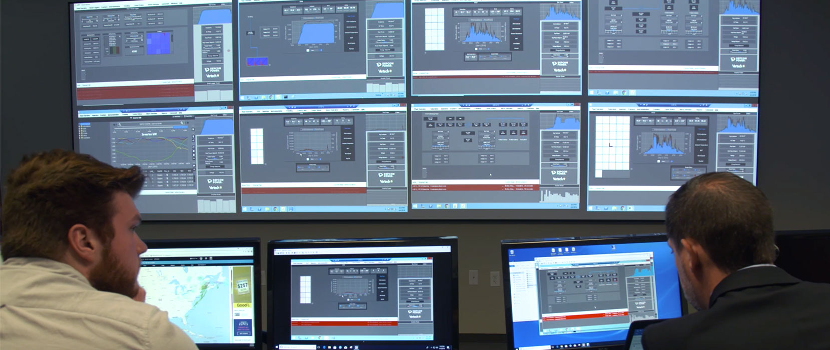 SCADA system with multiple screens being monitored