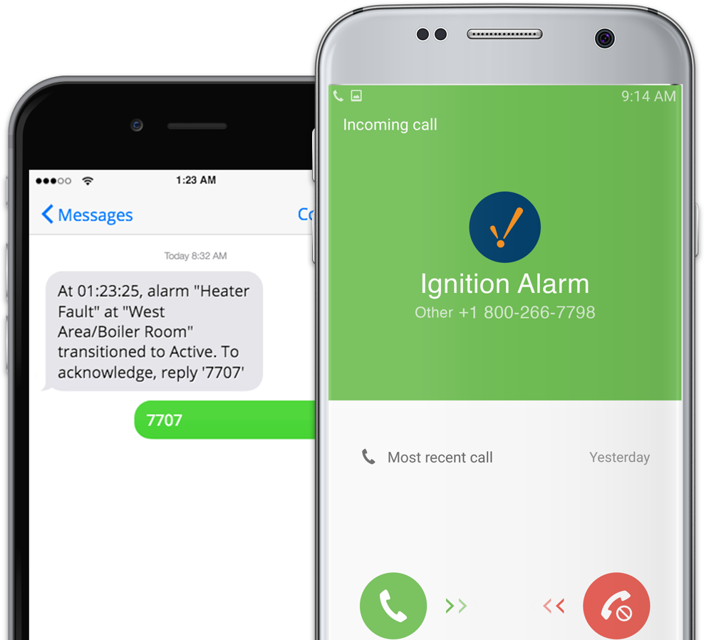 Mobile devices showing alarm notifications