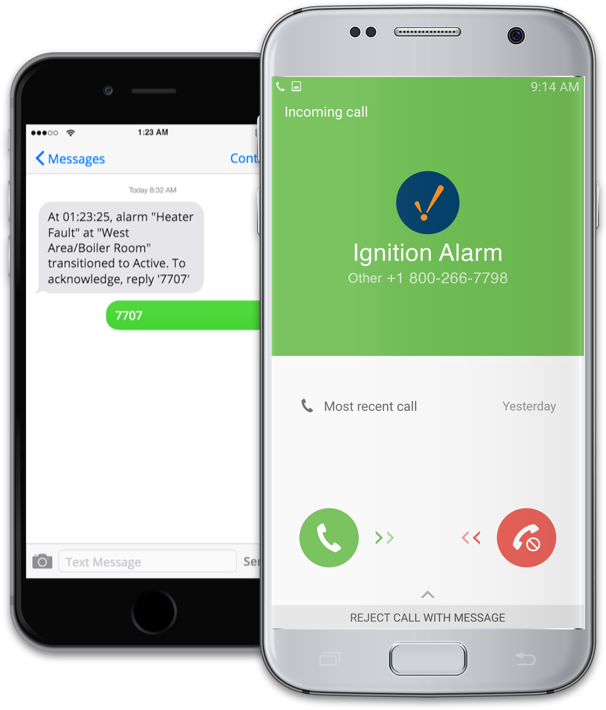Mobile devices showing alarm notifications